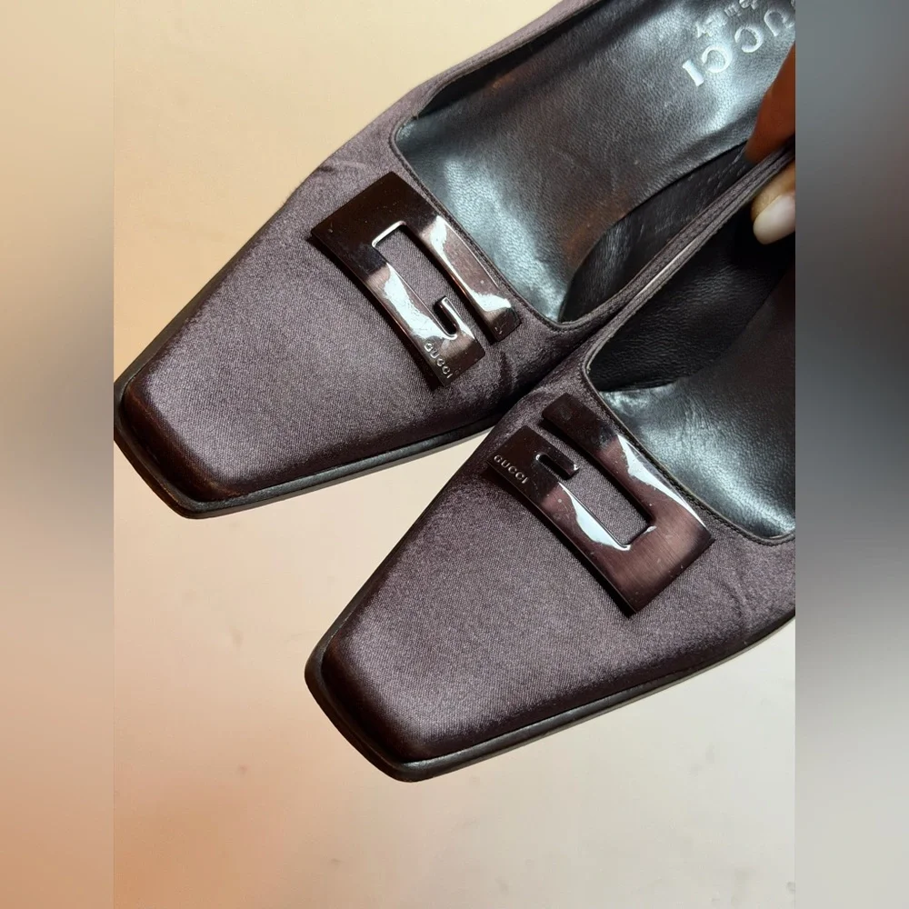 Gucci Satin Block Heel Loafer Pumps Size 35.5